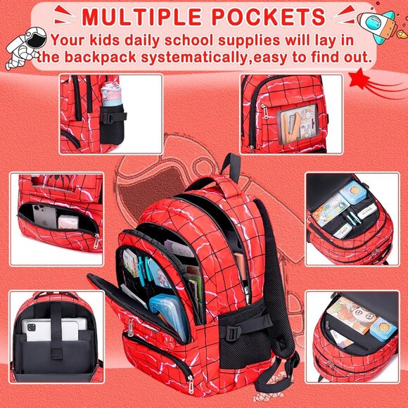 Kids Backpack with Lunch Box for Boys School Bag for Ages 4–12 Medium Cartoon - Picture 3 of 6
